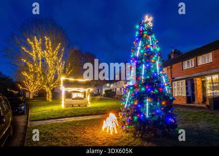 Christmas lights,in the village of Hoxne, Suffolk, East Anglia, UK. December, winter. Stock Photo