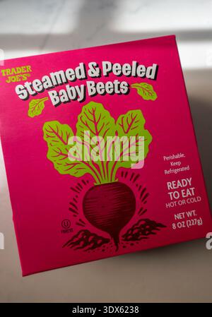 Kitchen counter with store brand products from Trader Joe's Grocery Store, 2026, NYC, USA Stock Photo