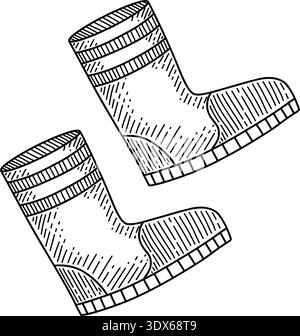 Complex boots for firefighters. Complex striped drawing. Element of firefighter's protective gear, vector illustration. Stock Vector
