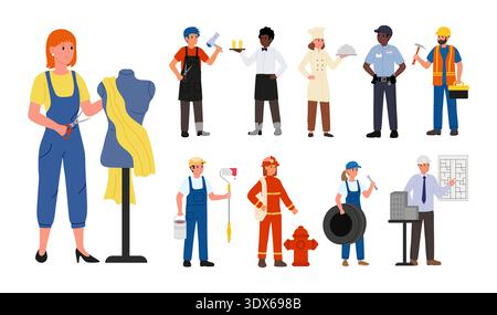 People of different professions, Workers, employees and creative professions in clothes and with attributes of his work Stock Vector