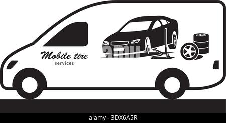 Mobile car tire change service – vector illustration Stock Vector