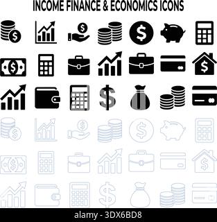 Business and finance vector icon set with web, office, calendar, phone, search, document and computer symbols Stock Vector