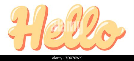 Hello lettering in warm pastel style. Cartoon vector illustration on white background Stock Vector