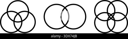 Set of Venn diagram templates with 2, 3 and 4 intersected circles isolated on white background. Statistics chart, presentation, analytics schema or Stock Vector
