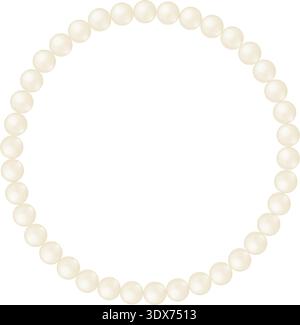 Round frame of pearls isolated on white background. Luxury pearlescent beads bracelet, choker or necklace. Beautiful jewelry element. Vector realistic illustration. Stock Vector