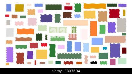 Set of wavy organic rectangle square shapes Abstract Designs graphics, scallops geometry, amoeba Irregular fluid flat shapes. Random oval spots and curvy elements. Smooth box Vector illustration Stock Vector