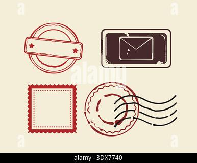 Vintage postal stamp and mail icons set. Vector illustration Stock Vector