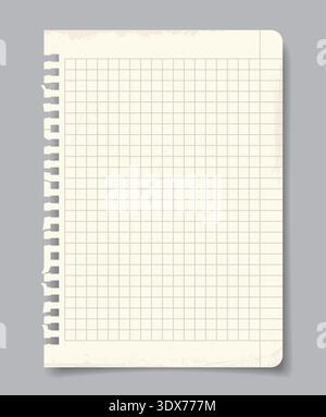 Torn squared notebook page on grey background. Vector illustration Stock Vector