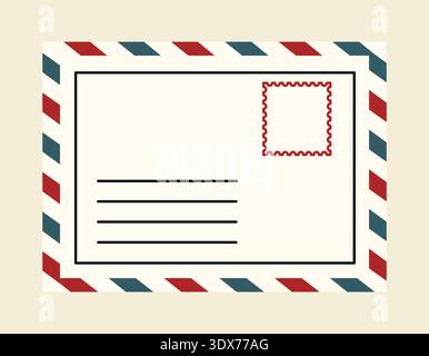 Vintage postcard with airmail border. Vector illustration Stock Vector