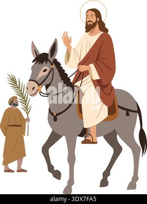 Jesus Riding Donkey Palm Sunday Vector Illustration Stock Vector