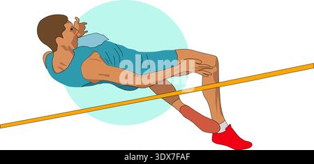 Male High Jump Athlete in Action Vector Illustration Stock Vector
