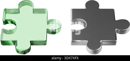 3d puzzle piece, jigsaw icon. Problem solution concept vector on white bg. Abstract game connect items. Partnership teamwork render, strategy toy Stock Vector
