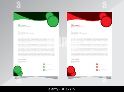 Letterhead template for business, letter head templates for your project design, letterhead design, a4 letterhead template, green and red colour. Stock Vector