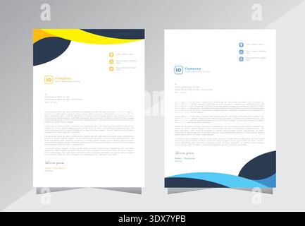 Professional Letterhead Template Set, A4 letterhead, Business letterhead design. corporate modern letterhead design template with yellow and blue. Stock Vector