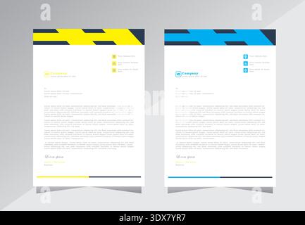 Letterhead template design with yellow and blue color. Simple and Professional business letterhead design template. Letterhead template in flat style. Stock Vector