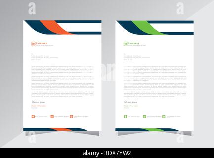 corporate modern letterhead design template with orange and green color, creative modern letterhead design template for your project. letterhead. Stock Vector