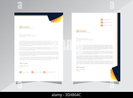 letterhead design for project,  letter head templates. modern and simple letterhead design, a4 letterhead template with black, yellow and orange color. Stock Vector