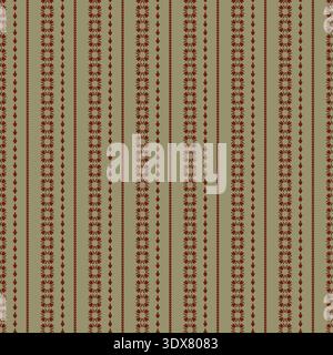Linear Folk Floral Stripe Sage Pattern Stock Vector