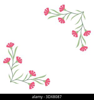 Pink Carnation Floral Frame Vector Illustration in Flat Minimal Style, Botanical Border Composition for Wedding Card Invitation Design Stock Vector