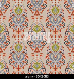Vibrant Boho Floral Damask Sand Pattern Stock Vector