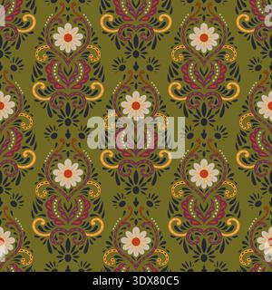 Olive Garden Boho Floral Damask Pattern Stock Vector