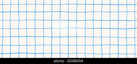 Hand drawn square grid pattern. Blue doodled checkered background. Sketched thin checker paper texture. Lined planer page wallpaper. Pen drawn journal sheet notebook template. Vector  Stock Vector