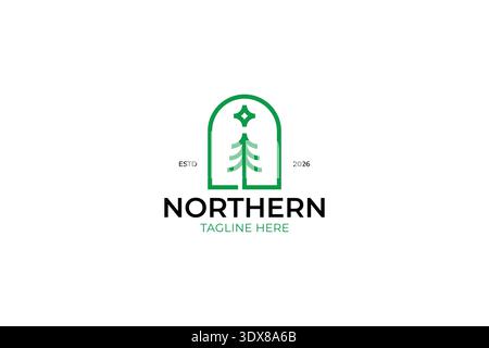 Northern Pine Tree Logo Design Representing Nature Outdoor Adventure and Regional Identity Concept Stock Vector