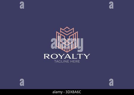 Royalty Crown Shield Lion Head Line Style Logo Design Representing Prestige Strength and Luxury Identity Concept Stock Vector