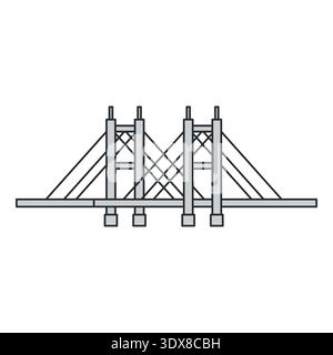 Modern cable-stayed bridge with pylons and suspension cables. Vector illustration. Object isolated on white background. Stock Vector