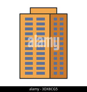 Modern residential high rise building facade with multiple windows. Vector illustration. Object isolated on white background. Stock Vector