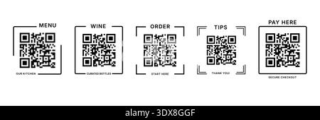 Restaurant QR Code Frame Set for Menu Order and Payment Stock Vector