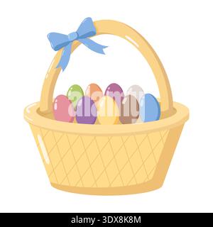 Easter Basket with Colorful Eggs Stock Vector