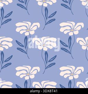 Boho style pattern with daisies on bright, fresh blue background. Suitable for textiles, packaging, and wallpaper. Vector illustration Stock Vector