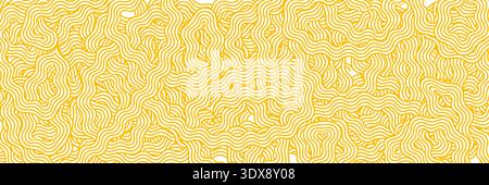 Yellow ramen soup texture background. Asian instant noodle, pasta or spaghetti. Japanese, Chinese wavy design. Background abstract food illustration Stock Vector