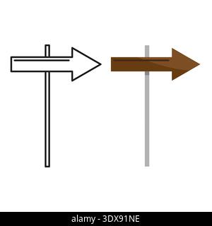 Rustic wooden signpost set. Two 2 road arrow Vector. Brown indicator boards. Outline graphic style designs set. EPS 10. Stock Vector