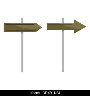 Traditional wooden signposts. Directional Vector set. Informational outdoor indicators. Detailed environment components. EPS 10. Stock Vector