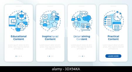 Content types by objective blue onboarding mobile app screen Stock Vector