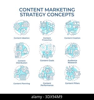 Content marketing strategy soft blue concept icons Stock Vector