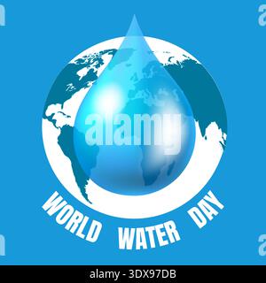 Water blue drop on globe background Stock Vector