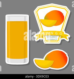 Illustration on theme big set different types juice mango in glass cup, juice mango pattern consisting of collection organic beverage to glass cup, br Stock Vector