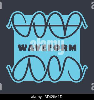 Blue panel with waveform text and looping sine wave shapes suggesting audio signals Stock Vector