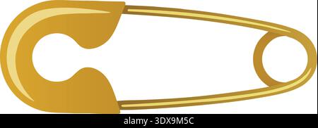 Flat illustration of a gold safety pin shown closed in a simple minimal style Stock Vector