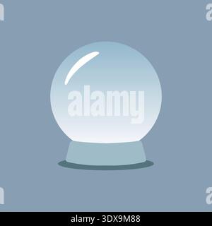 Glossy crystal ball sphere on a small base against a muted blue background Stock Vector