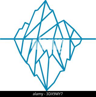 Geometric line art illustration of an iceberg with waterline and angular facets Stock Vector