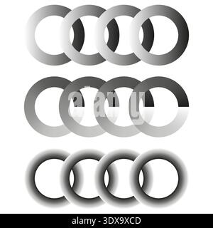 Sophisticated circular sequences. Polished gradients Vector. Monochrome cylindrical structures. Overlapping metallic joints. EPS 10. Stock Vector