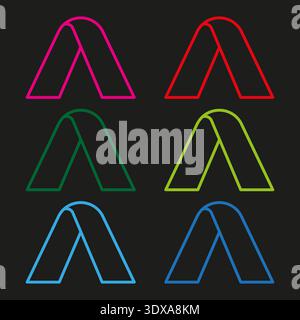 Neon triangle logo. Letter A symbol. Color loop Vector. Glowing delta sign. EPS 10. Stock Vector