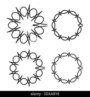 Spiky circle frame. Thorn border set. Round wire Vector. Sharp edge shape. EPS 10. Stock Vector