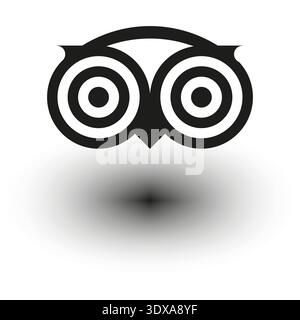 Owl head Vector. Bird eye symbol. Wisdom animal icon. Black white emblem. EPS 10. Stock Vector