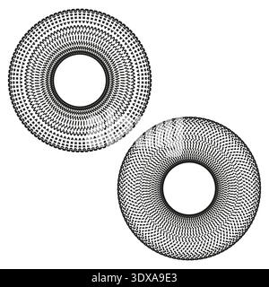 Mesh torus set. Wire ring pair. Geometric grid Vector. 3d circle form. EPS 10. Stock Vector