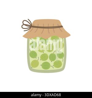 Gooseberry jam, sweet food. Vector Cartoon Illustration Stock Vector